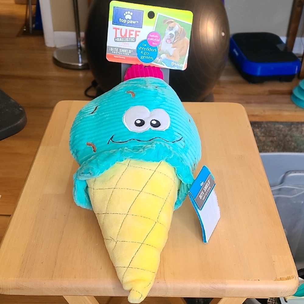Top Paw Smiling Ice Cream Dog Toy - Teal and Yellow